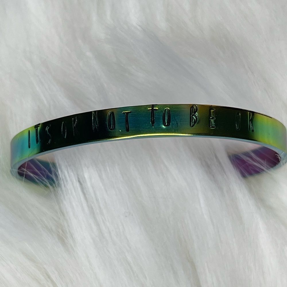 Hand Stamped Rainbow Stainless steel cuff custom